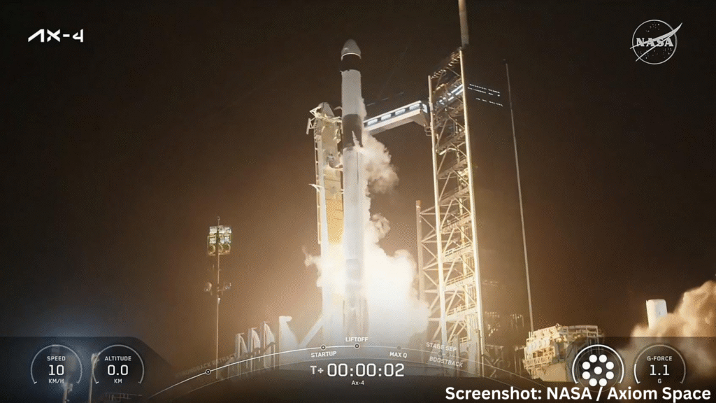 Screenshot from NASA and Axiom Space video showing the AX-4 rocket launch.